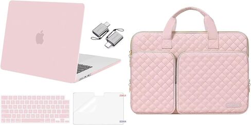 حافظة MOSISO متوافقة مع جهاز MacBook Air 13.6 بوصة إصدار 2022 2023 2024 M3 A3113 M2 A2681، حافظة بلاستيكية صلبة وغطاء لوحة مفاتيح وواقي شاشة ونوع C وحقيبة مع جيوب، وردي فاتح وطباشير وردي in Kuwait
