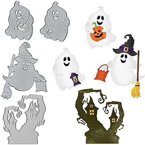 2Pcs Halloween Die Cuts for Card Making and Scrapbooking, Halloween Castle Cutting Dies Metal Template Molds, Ghost Witch Die Cuts for DIY Photo Album Paper Embossing Card Making Decoration in Saudi Arabia