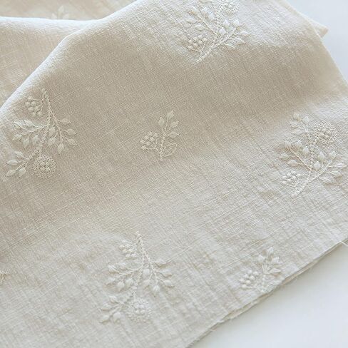 CraftDesignL Floral Cotton Embroidered Fabric - Japanese, Quilting, Designer Fabric by Yard - Linen Cotton (Beige) in Saudi Arabia