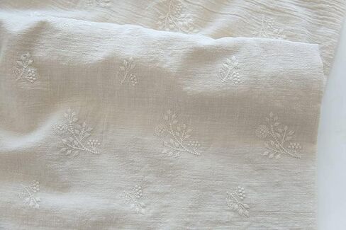 CraftDesignL Floral Cotton Embroidered Fabric - Japanese, Quilting, Designer Fabric by Yard - Linen Cotton (Beige) in Saudi Arabia