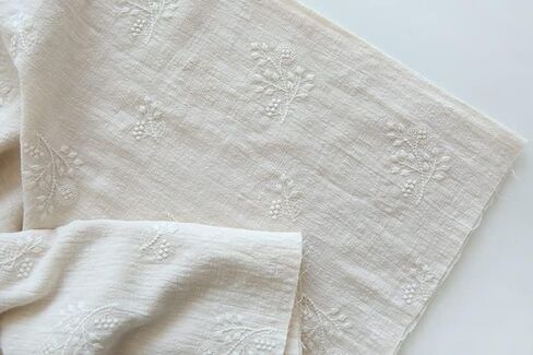 CraftDesignL Floral Cotton Embroidered Fabric - Japanese, Quilting, Designer Fabric by Yard - Linen Cotton (Beige) in Saudi Arabia