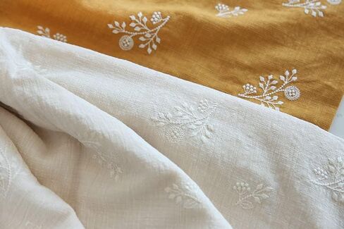 CraftDesignL Floral Cotton Embroidered Fabric - Japanese, Quilting, Designer Fabric by Yard - Linen Cotton (Beige) in Saudi Arabia