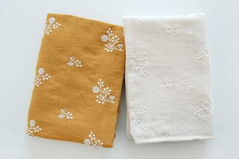CraftDesignL Floral Cotton Embroidered Fabric - Japanese, Quilting, Designer Fabric by Yard - Linen Cotton (Beige) in Saudi Arabia