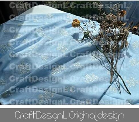 نسيج قطن مطرز بالزهور من CraftDesignL - ياباني، مبطن، قماش مصمم بواسطة اليارد - قطن كتان (بيج) in Kuwait