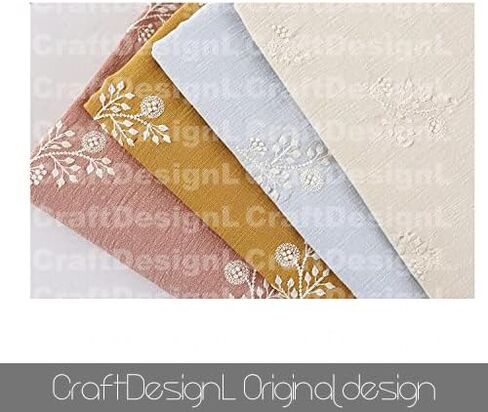 نسيج قطن مطرز بالزهور من CraftDesignL - ياباني، مبطن، قماش مصمم بواسطة اليارد - قطن كتان (بيج) in Kuwait