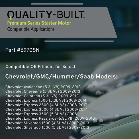 Quality-Built Premium New Starter 6970SN - OE Compatible with Select 2008-2017 Chevrolet/GMC/Hummer/Saab (9-7x,Avalanche,Canyon,Cheyenne,Colorado,Express,Savana,Sierra,Silverado,Suburban,Tahoe,Yukon) in Saudi Arabia