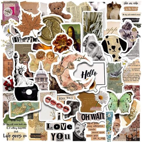 60Pcs Vintage Aesthetic Stickers for Women Lady Adult, Retro Daisy Butterfly Newspaper Water Bottle Sticker Packs, Waterproof Vinyl Stickers for Laptop Phone Bicycle Skateboard Luggage Scrapbook in Saudi Arabia