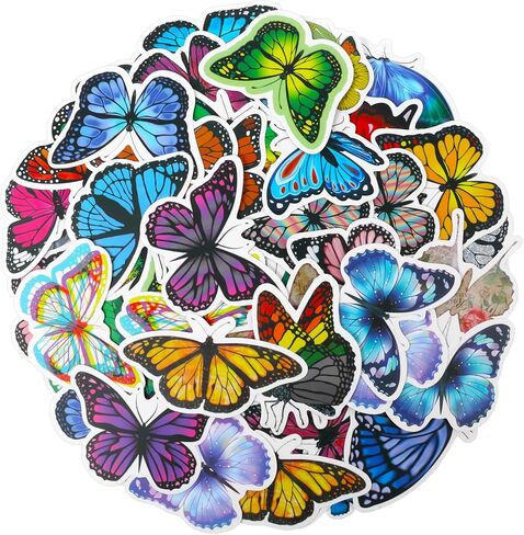 100 PCS Butterfly Stickers Pack, Colorful Waterproof Decals Lovely Decorative Butterfly Stickers for Adults Laptop Water Bottle Scrapbook Window Envelope Album Phone Cases Journal Planner DIY Crafts in Saudi Arabia