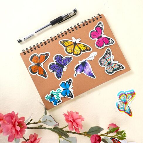 100 PCS Butterfly Stickers Pack, Colorful Waterproof Decals Lovely Decorative Butterfly Stickers for Adults Laptop Water Bottle Scrapbook Window Envelope Album Phone Cases Journal Planner DIY Crafts in Saudi Arabia