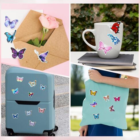 100 PCS Butterfly Stickers Pack, Colorful Waterproof Decals Lovely Decorative Butterfly Stickers for Adults Laptop Water Bottle Scrapbook Window Envelope Album Phone Cases Journal Planner DIY Crafts in Saudi Arabia