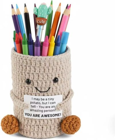 Cute Crochet Potato Pencil Holder with Positive Message,Makeup Brush Holder Desk Organizer for Office,Best Gift For Colleague Classmate And Friends Christmas Birthday Gifts Back to School Suplies in Saudi Arabia