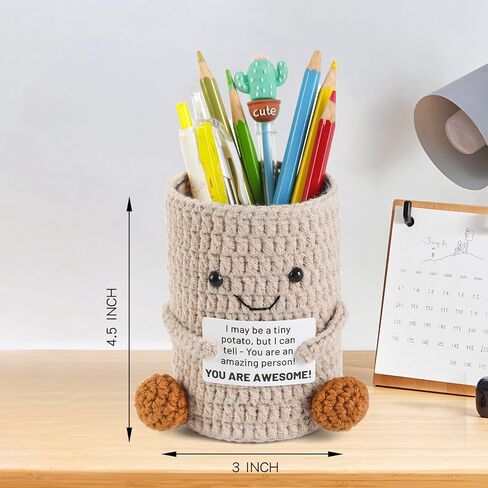 Cute Crochet Potato Pencil Holder with Positive Message,Makeup Brush Holder Desk Organizer for Office,Best Gift For Colleague Classmate And Friends Christmas Birthday Gifts Back to School Suplies in Saudi Arabia