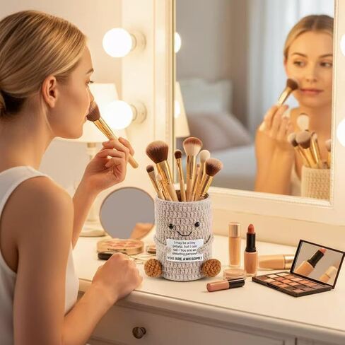 Cute Crochet Potato Pencil Holder with Positive Message,Makeup Brush Holder Desk Organizer for Office,Best Gift For Colleague Classmate And Friends Christmas Birthday Gifts Back to School Suplies in Saudi Arabia
