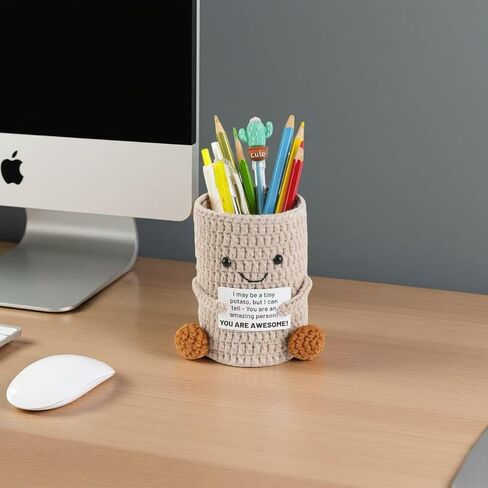 Cute Crochet Potato Pencil Holder with Positive Message,Makeup Brush Holder Desk Organizer for Office,Best Gift For Colleague Classmate And Friends Christmas Birthday Gifts Back to School Suplies in Saudi Arabia