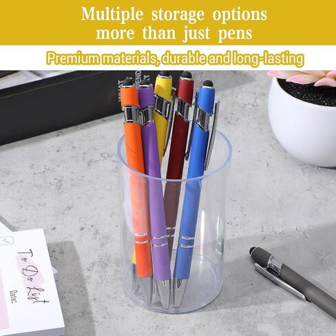 3 Pack Clear Acrylic Pen Holder Round Shape Desktop Pencil Cup Holder Clear Makeup Bush Holders Countertop Stationery Organizer for Office Desk Accessory Home Supplies in Kuwait