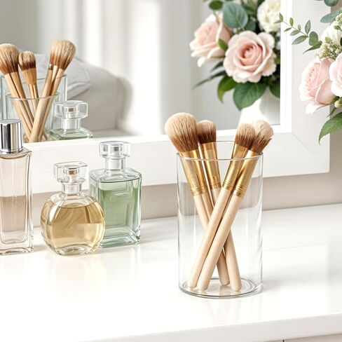 3 Pack Clear Acrylic Pen Holder Round Shape Desktop Pencil Cup Holder Clear Makeup Bush Holders Countertop Stationery Organizer for Office Desk Accessory Home Supplies in Kuwait