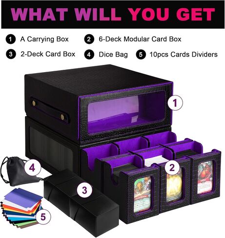 9IN1 MTG Deck Box with Carrying Handle, 8 Removable Deck Boxes & 1000+ Card Storage for TCG & Sports Cards, 10 Dividers, for Magic, YuGiOh, Gundam Card Game (BLACK) in Saudi Arabia