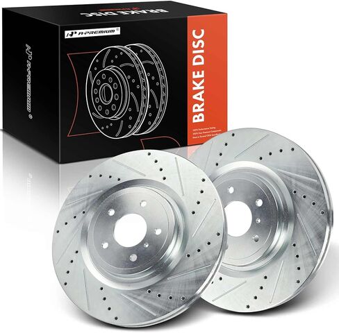 A-Premium 13.96 inch (354.50mm) Front Drilled and Slotted Disc Brake Rotors Compatible with Select Infiniti & Nissan Models - Q50, Q60, 370Z, G37, M35h, M37, M56, QX70, Q70, Q70L, FX50, 350Z, 2-PC Set in Saudi Arabia