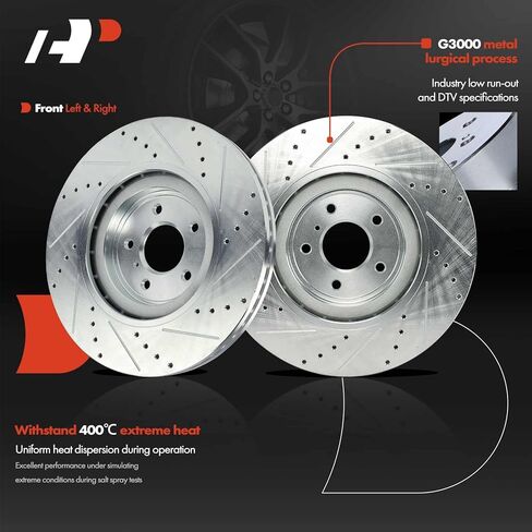 A-Premium 13.96 inch (354.50mm) Front Drilled and Slotted Disc Brake Rotors Compatible with Select Infiniti & Nissan Models - Q50, Q60, 370Z, G37, M35h, M37, M56, QX70, Q70, Q70L, FX50, 350Z, 2-PC Set in Saudi Arabia