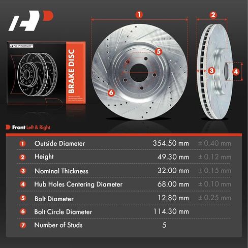 A-Premium 13.96 inch (354.50mm) Front Drilled and Slotted Disc Brake Rotors Compatible with Select Infiniti & Nissan Models - Q50, Q60, 370Z, G37, M35h, M37, M56, QX70, Q70, Q70L, FX50, 350Z, 2-PC Set in Saudi Arabia