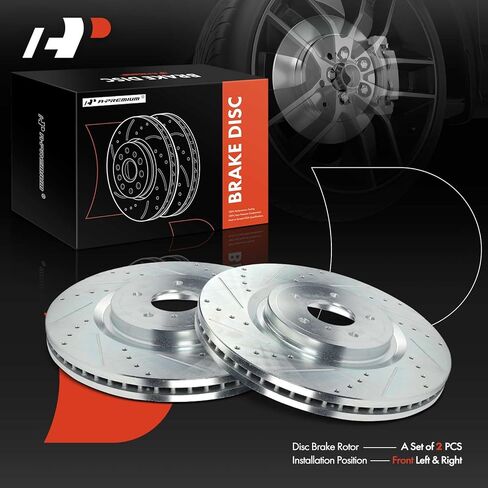 A-Premium 13.96 inch (354.50mm) Front Drilled and Slotted Disc Brake Rotors Compatible with Select Infiniti & Nissan Models - Q50, Q60, 370Z, G37, M35h, M37, M56, QX70, Q70, Q70L, FX50, 350Z, 2-PC Set in Saudi Arabia
