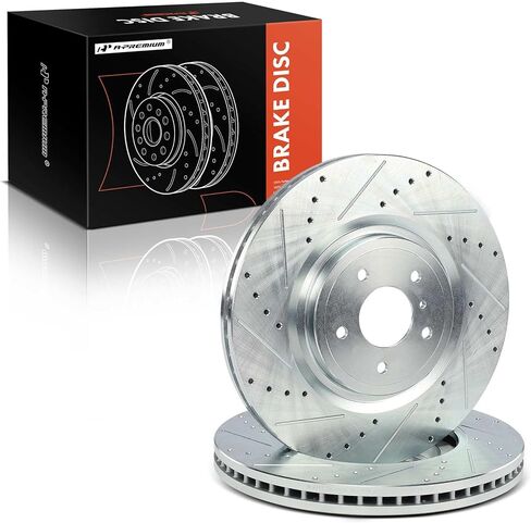 A-Premium 13.96 inch (354.50mm) Front Drilled and Slotted Disc Brake Rotors Compatible with Select Infiniti & Nissan Models - Q50, Q60, 370Z, G37, M35h, M37, M56, QX70, Q70, Q70L, FX50, 350Z, 2-PC Set in Saudi Arabia
