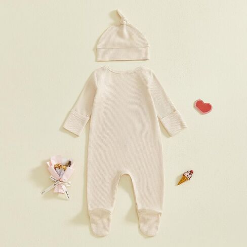 Ledy Champswiin Newborn Coming Home Outfit and Hat Baby Boy Girl Footie Romper Jumpsuit Cute Infant Clothes Set in Kuwait