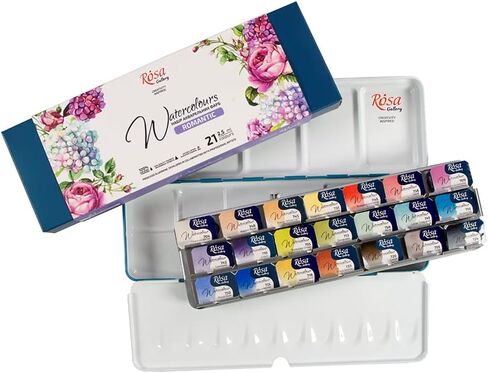 Rosa Gallery Monopigmented Professional Watercolor Paint Set, 21 Water Colors of 2.5 ml, High Lightfastness Paints Kit for Artists, Adult, Lightweight and Portable Metal Case in Saudi Arabia