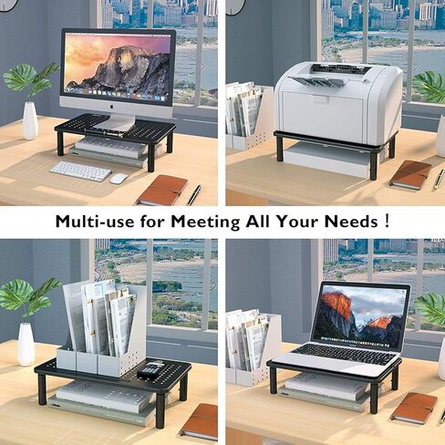 حامل شاشة، حامل شاشة قابل للتعديل بـ 3 ارتفاعات مع حامل قلم، حامل لاب توب معدني مريح مع ادارة الكابلات، حامل كمبيوتر رائع للابتوب واي ماك والكمبيوتر والطابعة، 14.5 انش، اسود in Kuwait