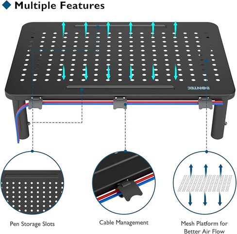 حامل شاشة، حامل شاشة قابل للتعديل بـ 3 ارتفاعات مع حامل قلم، حامل لاب توب معدني مريح مع ادارة الكابلات، حامل كمبيوتر رائع للابتوب واي ماك والكمبيوتر والطابعة، 14.5 انش، اسود in Kuwait