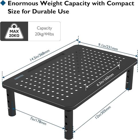 حامل شاشة، حامل شاشة قابل للتعديل بـ 3 ارتفاعات مع حامل قلم، حامل لاب توب معدني مريح مع ادارة الكابلات، حامل كمبيوتر رائع للابتوب واي ماك والكمبيوتر والطابعة، 14.5 انش، اسود in Kuwait