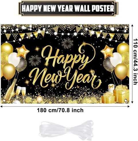 Happy New Year Banner 2026 71x43 Inch New Year Party Decorations Backdrop for New Years Eve Decorations Backdrop for Indoor Outdoor in Saudi Arabia