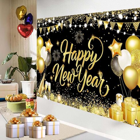 Happy New Year Banner 2026 71x43 Inch New Year Party Decorations Backdrop for New Years Eve Decorations Backdrop for Indoor Outdoor in Saudi Arabia