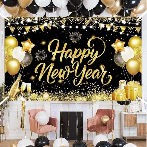 Happy New Year Banner 2026 71x43 Inch New Year Party Decorations Backdrop for New Years Eve Decorations Backdrop for Indoor Outdoor in Saudi Arabia