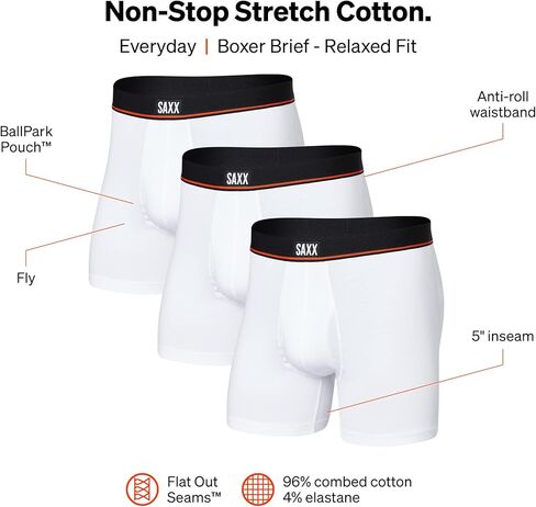 Men's Non-Stop Stretch Cotton Boxer Brief Fly 3-Pack, Black 1 in Saudi Arabia
