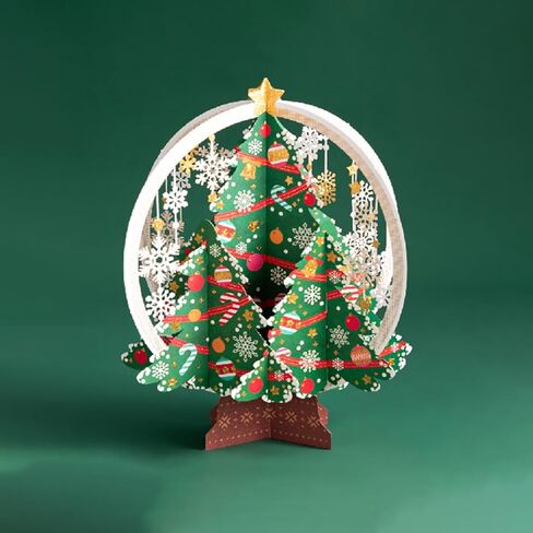 3D Pop-Up Christmas Golden Crystal Ball Greeting Card, White Laser-Cut Christmas Tree with Snowflakes, Festive Holiday Card for Xmas Gifts and Decor in Saudi Arabia
