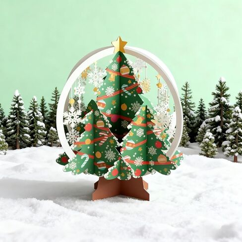 3D Pop-Up Christmas Golden Crystal Ball Greeting Card, White Laser-Cut Christmas Tree with Snowflakes, Festive Holiday Card for Xmas Gifts and Decor in Saudi Arabia