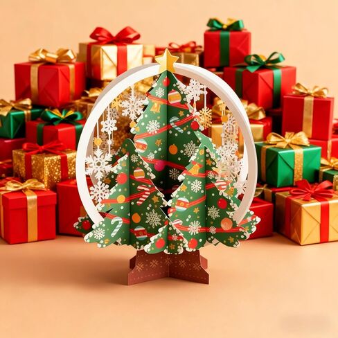 3D Pop-Up Christmas Golden Crystal Ball Greeting Card, White Laser-Cut Christmas Tree with Snowflakes, Festive Holiday Card for Xmas Gifts and Decor in Saudi Arabia