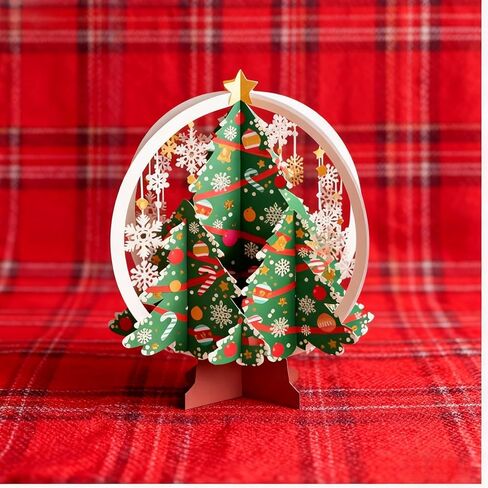 3D Pop-Up Christmas Golden Crystal Ball Greeting Card, White Laser-Cut Christmas Tree with Snowflakes, Festive Holiday Card for Xmas Gifts and Decor in Saudi Arabia