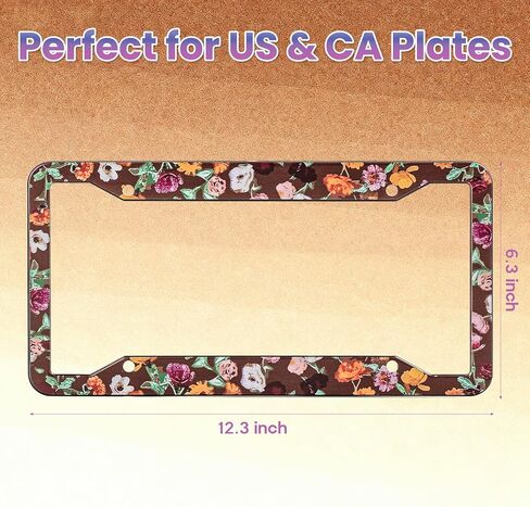 License Plate Frame for Car, Floral License Plate Frame with Screws for Standard Us Canada License Plate Holder, Stainless Steel Car Accessories for Men & Women (1 Pcs) in Saudi Arabia