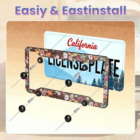 License Plate Frame for Car, Floral License Plate Frame with Screws for Standard Us Canada License Plate Holder, Stainless Steel Car Accessories for Men & Women (1 Pcs) in Saudi Arabia