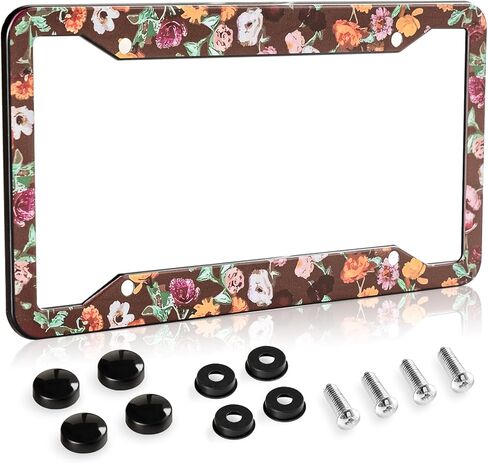 License Plate Frame for Car, Floral License Plate Frame with Screws for Standard Us Canada License Plate Holder, Stainless Steel Car Accessories for Men & Women (1 Pcs) in Saudi Arabia