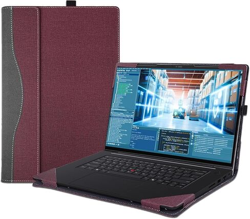 غطاء حقيبة كمبيوتر محمول مقاس 16 بوصة لجهاز Lenovo ThinkPad P1 Gen 7/Gen8 ولجهاز ThinkPad T1g Gen 8، حقيبة واقية للكمبيوتر المحمول من جلد البولي يوريثان مع حامل قلم (أحمر خمري) in Saudi Arabia