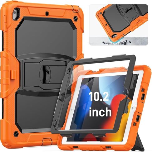 حافظة HXCASEAC مقاومة للصدمات لجهاز iPad الجيل السادس/الخامس، حافظة iPad Air 2 / Pro 9.7 بوصة مع واقي شاشة/حامل مدمج، [3 طبقات] حافظة iPad 9.7 بوصة 2018/2017/2016/2014 غطاء واقٍ، أسود in Kuwait