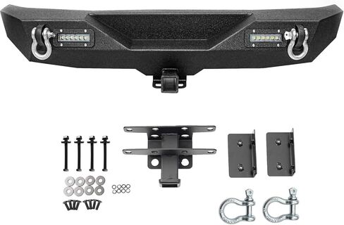Rear Bumper For 2007-2018 Jeep Wrangler JK JKU Unlimited Paintable Armor, D-Rings Off-Road Equipped With D-Rings, 2" Hitch Receiver & LED Lights in Saudi Arabia