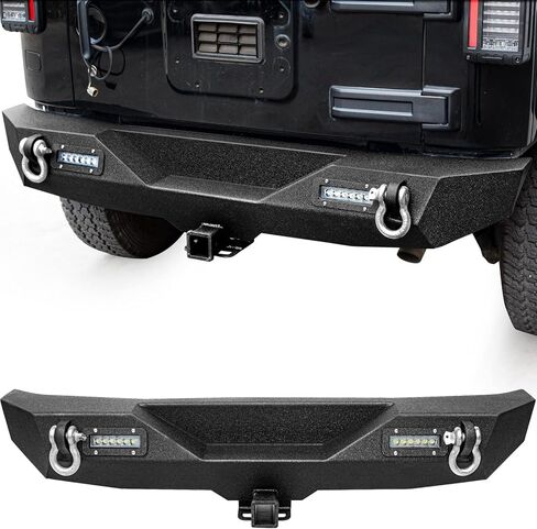Rear Bumper For 2007-2018 Jeep Wrangler JK JKU Unlimited Paintable Armor, D-Rings Off-Road Equipped With D-Rings, 2" Hitch Receiver & LED Lights in Saudi Arabia