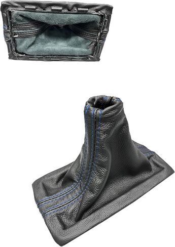 Genuine Leather/Suede Manual Shift Boot Cover + Frame Compatible with Ford Mustang GT Convertible Coupe 2005 2006 2007 2008 2009 (Made in USA) (Blue Stitching) in Saudi Arabia