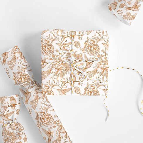 FYSUIMU Orange Floral Wrapping Paper -Mini Roll- 17 In x 32.8 Ft Chinoiserie Birds Flower Gift Wrap Paper for Wedding Baby Shower Birthday Party Wrapping Supplies in Saudi Arabia