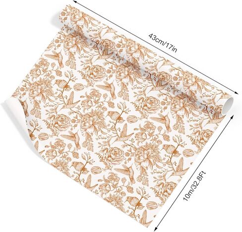 FYSUIMU Orange Floral Wrapping Paper -Mini Roll- 17 In x 32.8 Ft Chinoiserie Birds Flower Gift Wrap Paper for Wedding Baby Shower Birthday Party Wrapping Supplies in Saudi Arabia