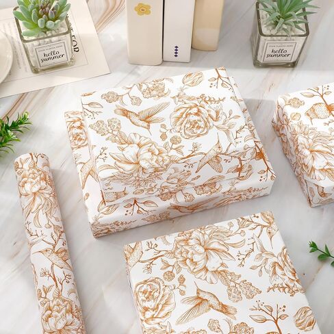 FYSUIMU Orange Floral Wrapping Paper -Mini Roll- 17 In x 32.8 Ft Chinoiserie Birds Flower Gift Wrap Paper for Wedding Baby Shower Birthday Party Wrapping Supplies in Saudi Arabia